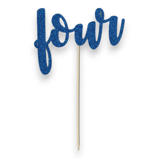 Picture of FOUR CAKE TOPPER BLUE GLITTER